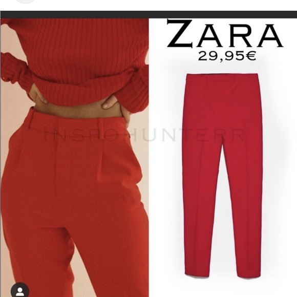 Zara High Waist Red Pleated Trousers - Picture 1 of 8